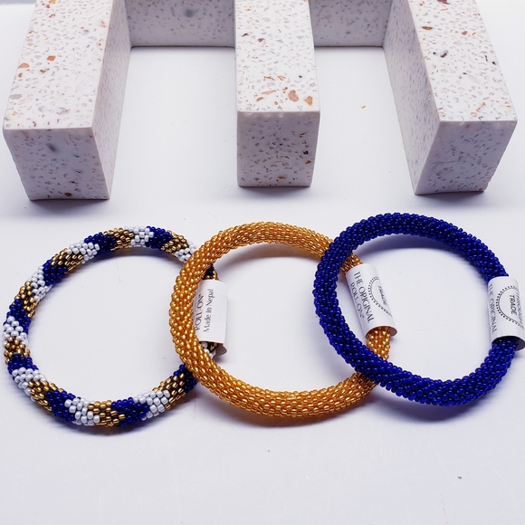 GOLD & NAVY -Original Roll-On® Bracelets, 7" round, made in Nepal #3 (3 pieces) - Picture 3 of 7